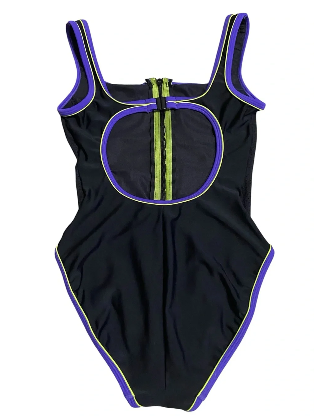 Vtg 90s Speedo Black Zipper Front Aquatic Fitness One Piece Swimsuit 10 Sporty